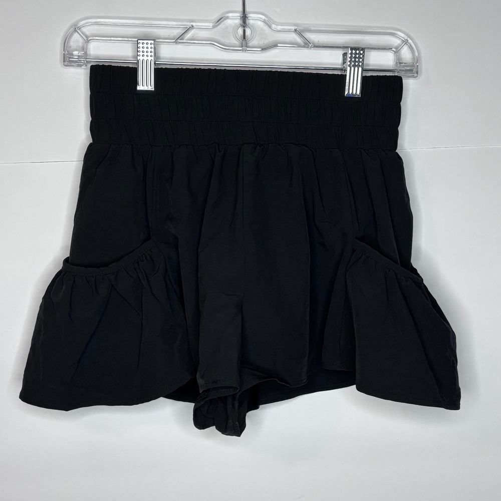 Black‎ Flowy Tulip Shorts with Pockets Smocked Waistband